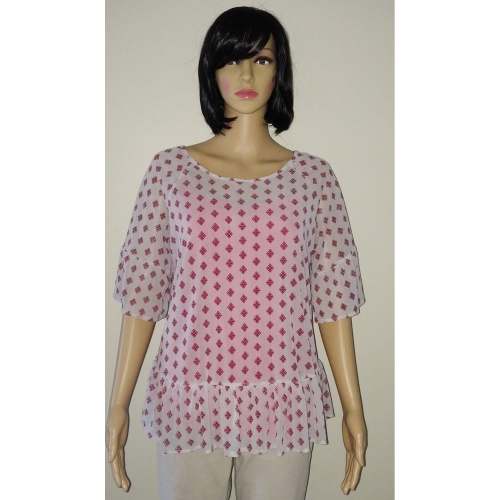Womens Eden And Olivia Size Medium Whitw Sheer Blouse With Diamond